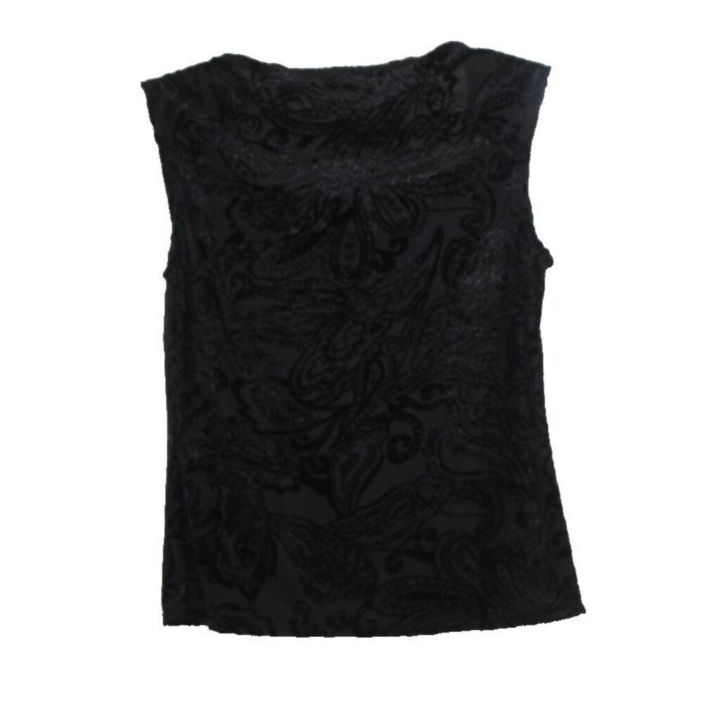 New York & Co. Black Sheer Tank With Black Velvet Paisly Print Size Small - Picture 5 of 6
